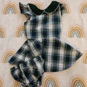 Holley & sage 2t handmade USA small shop Christmas plaid outfit set smocked